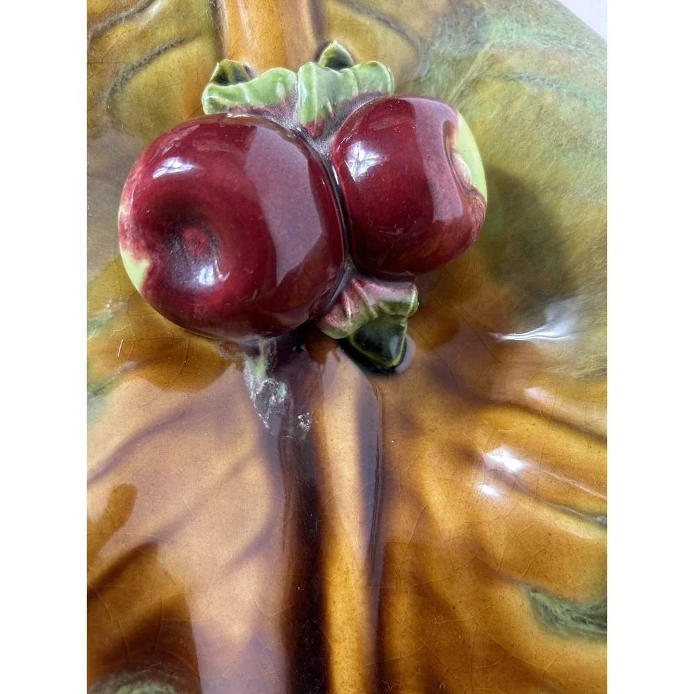Vintage Wade of California Art Pottery Leaf w/ Apples Platter - Drip Glaze‎
